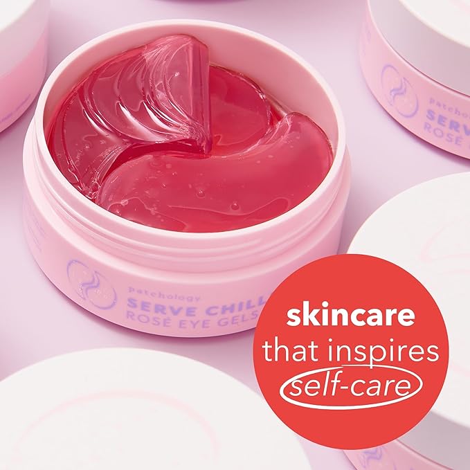 Patchology Serve Chilled Rosé Hydrating Under Eye Patches – Hyaluronic Acid & Antioxidant-Infused Eye Masks to Reduce Dark Circles, Puffiness & Fine Lines - Ideal Skincare Essentials (30 Pairs/Jar)