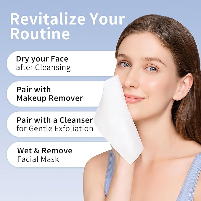 Face Towels, Disposable Biodegradable Clean Facial Towelette for Sensitive Skin, Lint- free Face Cloths for Makeup Remover, Ultra Soft Dry Wipes, Skincare Women Cleansing 240 Count (3 Packs)