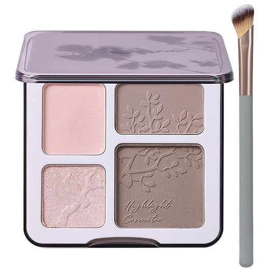 Face Highlighter Contour Shading Palette Sculpting Long-lasting Pressed Powder Smooth Matte Shimmer Finish Makeup for Cool Toned Skin