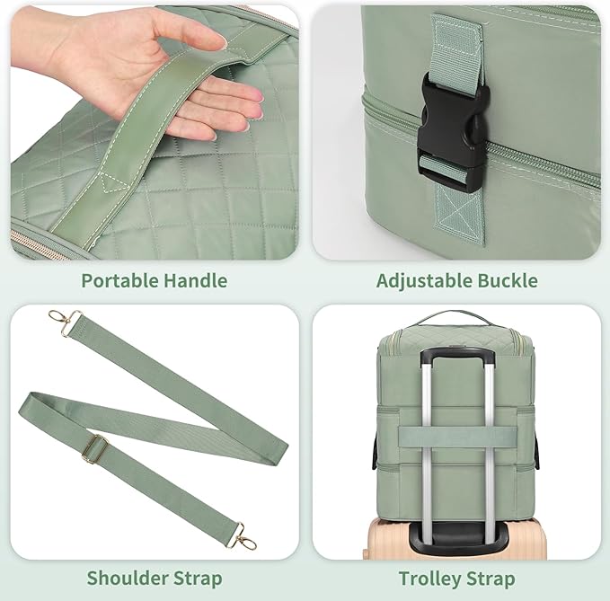 Extra Large Nail Polish Organizer - Three Layer Nail Organizers And Storage Bag, Portable Nail Supplies Organizer Case, Nail Tech Kit Travel Carrying Box with Shoulder Strap (Green, 86 Slots)