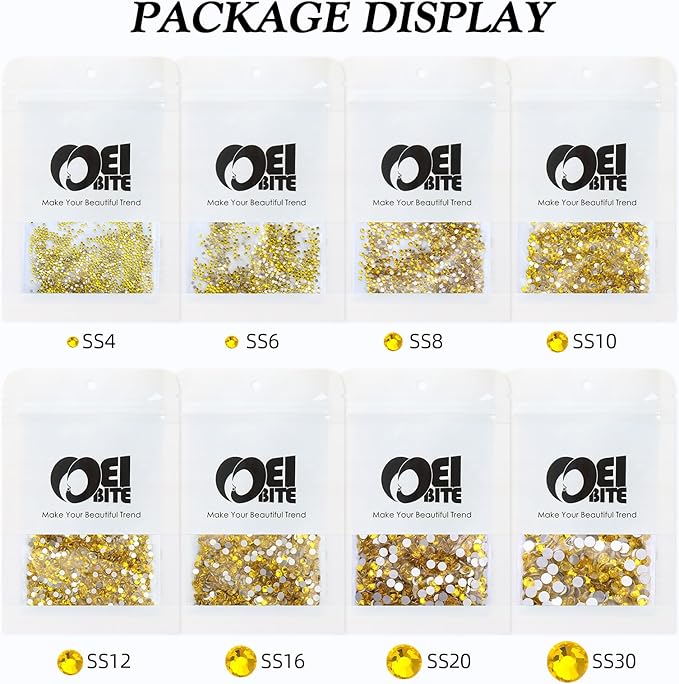 Meibite Citrine Flatback Rhinestones, Glass Rhinestones for Nail Art and Craft, Glue Fix, Loose Crystal Gemstones(Yellow, SS20, 1440pcs, 4.6-4.8mm)