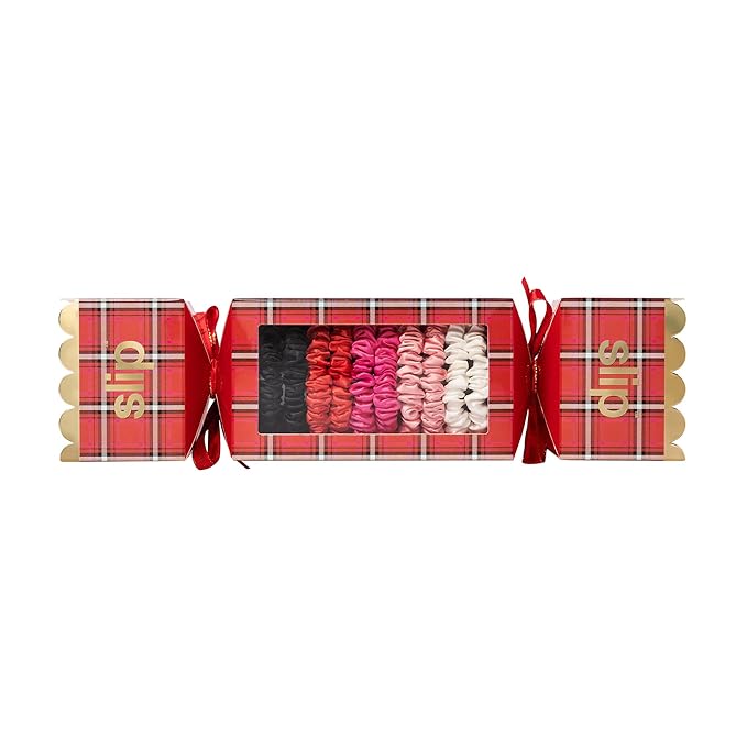 slip Skinny Scrunchies in Holiday Cracker Packaging: Anti-Crease, Anti-Breakage Slipsilk™ Design Protects Delicate Hair | Includes 10 Pure Silk Scrunchies, Jean