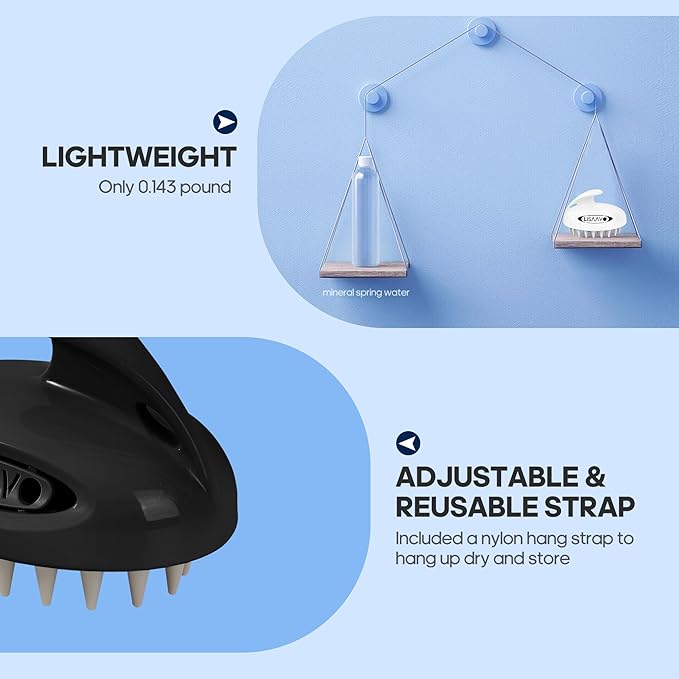 LISAAVO 3 in 1 Scalp Scrubber, Hair Scalp Massager, with 3 Replacement Brushes, Shampoo Brush for Relaxing, Deep Cleansing Exfoliator & Soothes itching - Wet/Dry Use for All Hair Types, Black