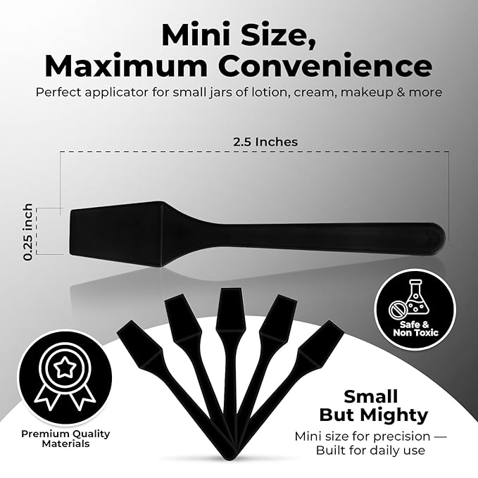 Kopperko Mini Lotion Spatula (2.5", 100 Pack) - Mini Spatula for Cosmetics, Creams & Crafts | Ointment Applicator for Mixing, Skincare, Face Mask | Disposable Lotion Applicator for Face | Black