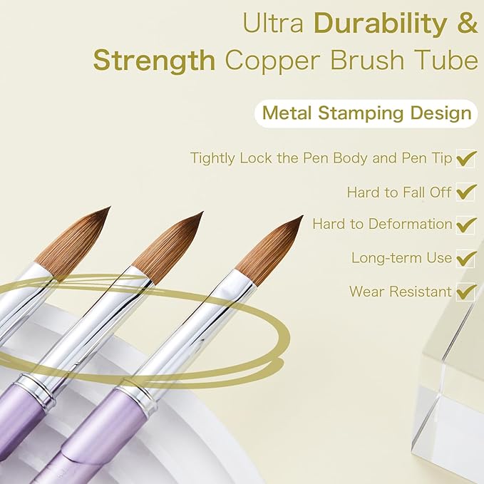 Shine Chance 4Pcs Acrylic Nail Brushes Set, Kolinsky Acrylic Nail Art Brush, Art Design & Polish Mistake Cleaning Manicure Tools for Women Acrylic Application (Size 4 8 10 14), Yellow