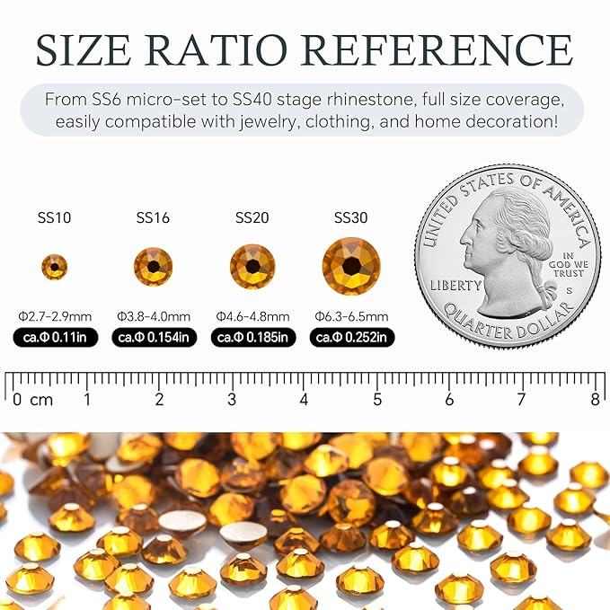 Meibite Gold Yellow Flatback Rhinestones, Glass Rhinestones for Nail Art and Craft, Glue Fix, Loose Crystal Gemstones(Gold Yellow, SS20, 1440pcs, 4.6-4.8mm)