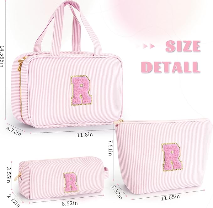 Initial Toiletry Bag Makeup Bag for Girls,Travel Cosmetic Bag with Small Makeup Brush Bag Personalized Wife Friend Gifts Makeup Birthday Gifts for Women Her - Pink R