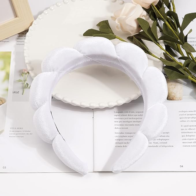 Ayesha Spa Headband for Washing Face Sponge Makeup Headbands Skincare Headband Soft Hair band to Facial Clean Headbands for Women Face wash Skin care Make up Shower (White)