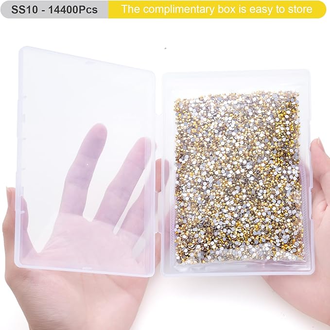 MEIBITE Flatback Rhinestones Bulk, 14400PCS Shiny Sunlight Rhinestones for Clothes DIY Decoration Crafts, Shiny Sunlight, SS10, 2.7-2.9mm