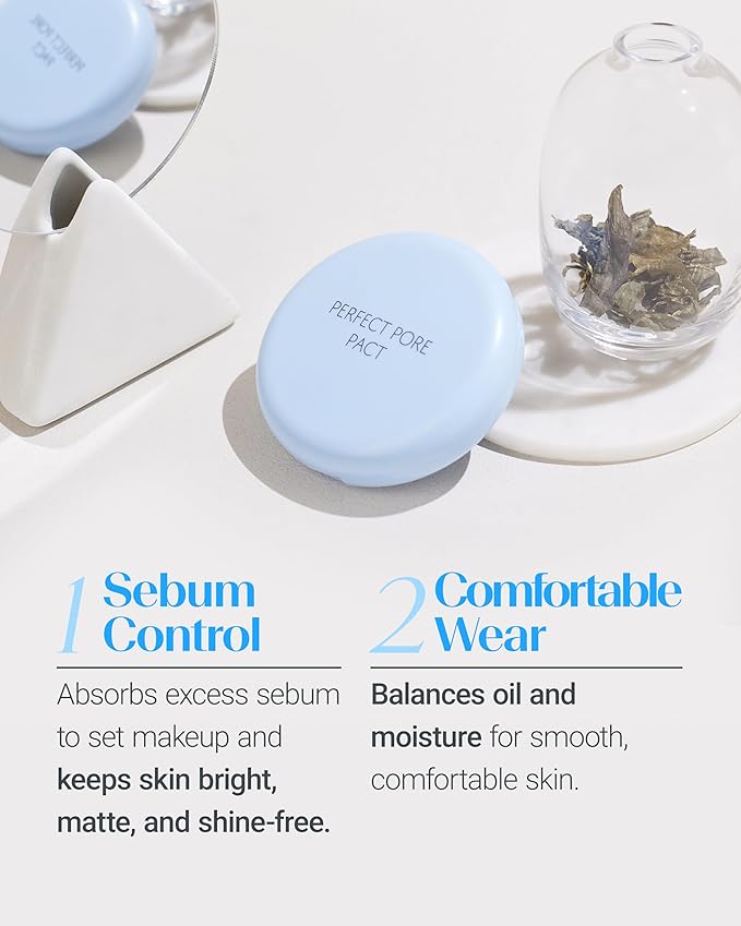 THESAEM Saemmul Perfect Pore Pact - Sebum Control Face Powder for Oil Absorption & Makeup Setting - Pore Blurring Pressed Compact Smooth Matte Finish - Korean Makeup Finishing Powder, 0.37 oz.
