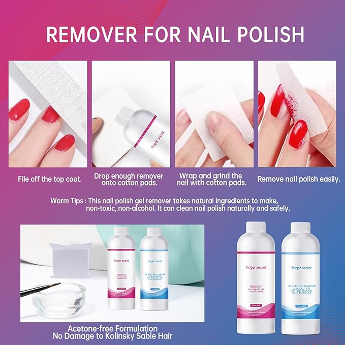 BEVINAS Nail Polish Remover Kit Nail Polish Remover & Slip Solution Polish Remover for Nails Slip Solution for Poly Gel Nails with Glass Cup Nail Cleaning pads