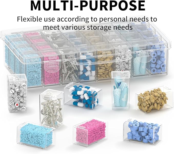 VANSUNS 32-Grid Diamond Painting Storage Container, Transparent Square Diamond Art Storage Case, Suitable for Beads, Crafts, Nail Art, DIY ﻿