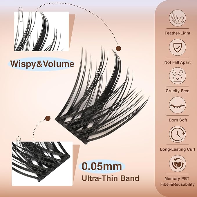 TOOCHUNAG Spiky Lash Clusters Wispy Eyelash Clusters Volume DIY Eyelash Extension C Curly Fairy Lashes Individual Soft False Eyelashes Clusters