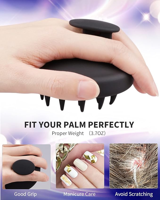 BEAUTLOHAS Silicone Scalp Massager Shampoo Brush, Shower Scrubber with Soft Bristles, Hair Growth & Dandruff Treatment, Wet/Dry Hair Massager for All Hair Types (Black)