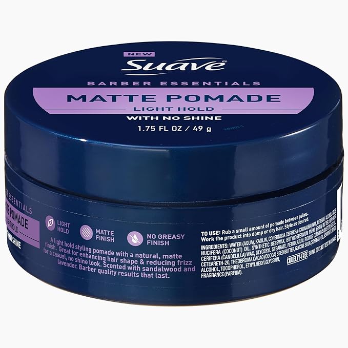 Suave+ Matte Pomade for Men’s Hair Styling 4-Pack – Light Hold, No Shine, Shaping Cream & Frizz Control, Barber Essentials, 1.75 Oz Ea