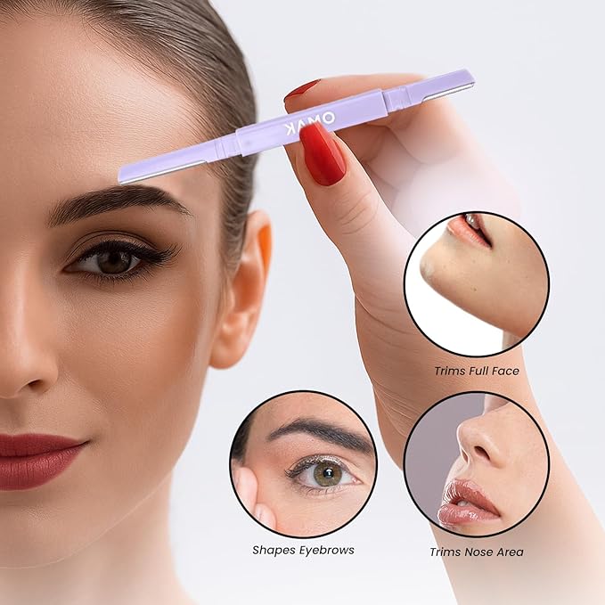 Double-Ended Face Razor for Women – Eyebrow & Dermaplaning Tool | 6 Pack = 12 Blades Stainless Steel | Peach Fuzz Remover & Exfoliator for Smooth, Glowing Skin