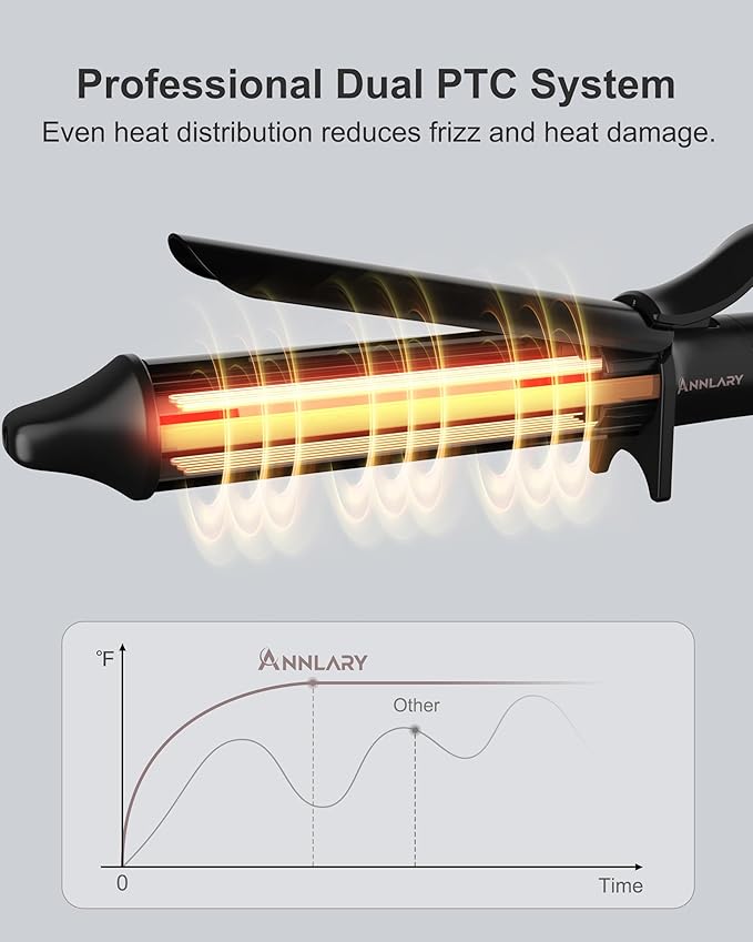ANNLARY 1.25 Inch Curling Iron, 1 1/4 Titanium Ceramic Hair Curler, Fast Heating Curling Wand with 8 Heat Settings with LED Display for All Hair Types Dual Voltage 110-240V for Travel