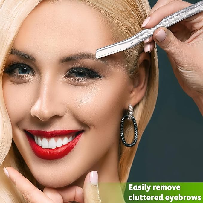 ANDIMEI Professional Dermaplaning Tool Set with 20 Replaceable Stainless Steel Blades, Face Exfoliation Razor for Peach Fuzz Removal, Eyebrow Shaping, All Skin Types (Silver-A)