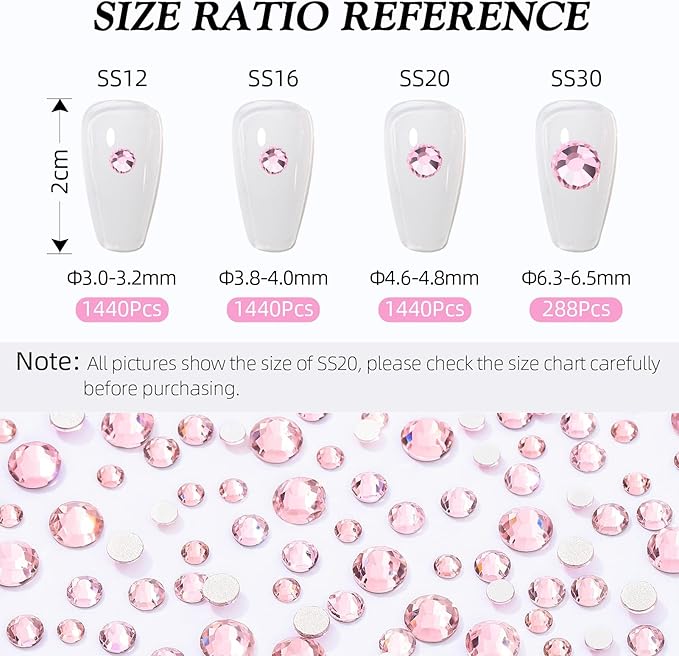 Meibite Pink Flatback Rhinestones, Glass Rhinestones for Nail Art and Craft, Glue Fix, Loose Crystal Gemstones(Pink, SS16, 2880pcs, 3.8-4.0mm)