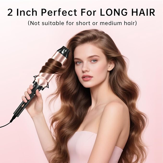 Hahahope Professional 2 Inch Curling Iron with Clamp - Large Barrel Curling Wand for Long Hair, Dual Voltage, Adjustable Heat Settings, Lightweight Design