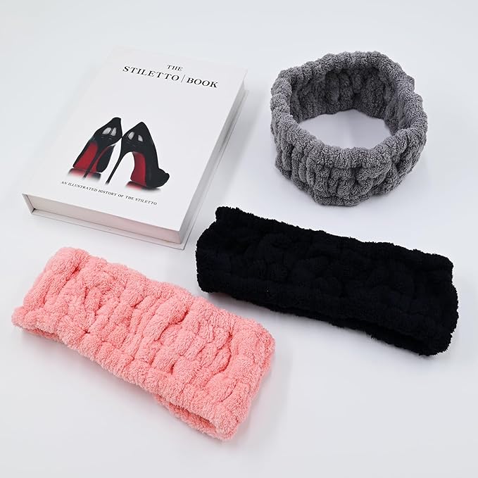 Pejnl Microfiber Spa Headband 3-Pack, Soft Terry Cloth Headband for Washing Face, Facial Mask, Makeup, Shower, Yoga, Gift for Women and Teens (Black+Gray+Pink)