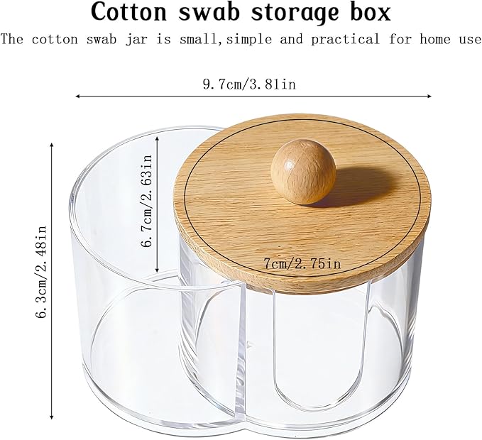 Quilax Cotton Round Holder, Dual Compartment Qtip Dispenser with Removable Dustproof Lid, Clear Plastic Cotton Pad Holder, Countertop Cottons Ball Holders Storage Container