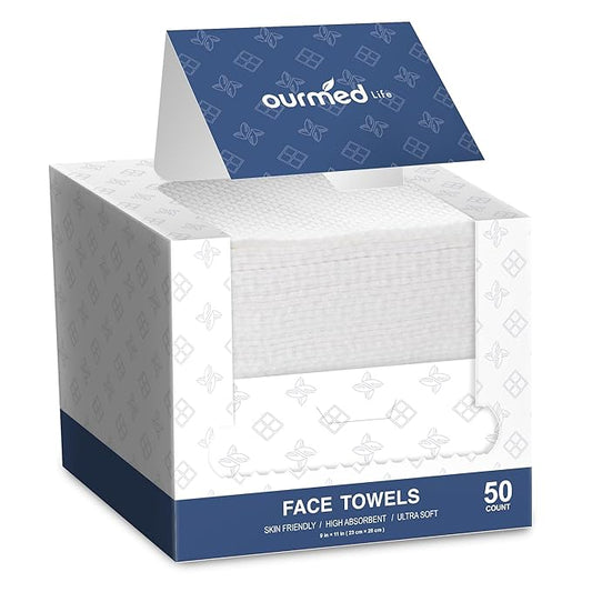 Ourmed Life Face Towels, 11"×9" Disposable Face Towel – Ultra-Soft, Thickened Facial Towelettes, Lint-Free Dry Wipes for Sensitive Skin, Ideal for Makeup Removal & Skincare (50 Count, 1 Pack)