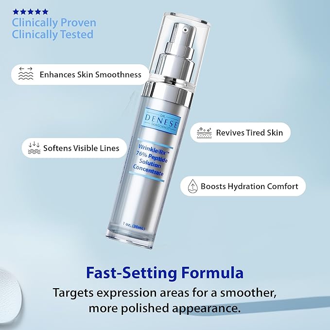 Dr. Denese Wrinkle RX 76% Peptide Solution Concentrate 1 oz – Supports Smoother, Firmer-Looking Skin With Lightweight Hydration – Doctor-Developed Formula for Refined, Youthful-Looking Tone
