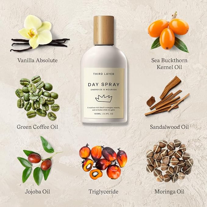 Day Spray – Fast Absorbing Body Oil with Jojoba, Moringa & Green Coffee – Free from Alcohol, Parabens & Synthetic Fragrance – 3.3 fl oz