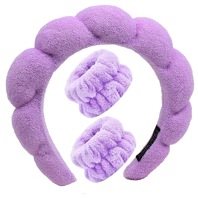 KYHYFJMD Spa Headbands for Washing Face Soft Puffy Bubble Headbands Wristband for Women Girls Makeup Skin Care Facial Beauty Shower Towel Hairband