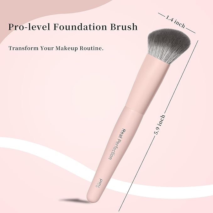 REAL PERFECTION Contoured Foundation Brush, Professional Multitask Face Blending Makeup Brush, No Streaks Even Coverage, Suitable for Liquid Cream Foundation Primer Moisturizer Blush Contour Bronzer