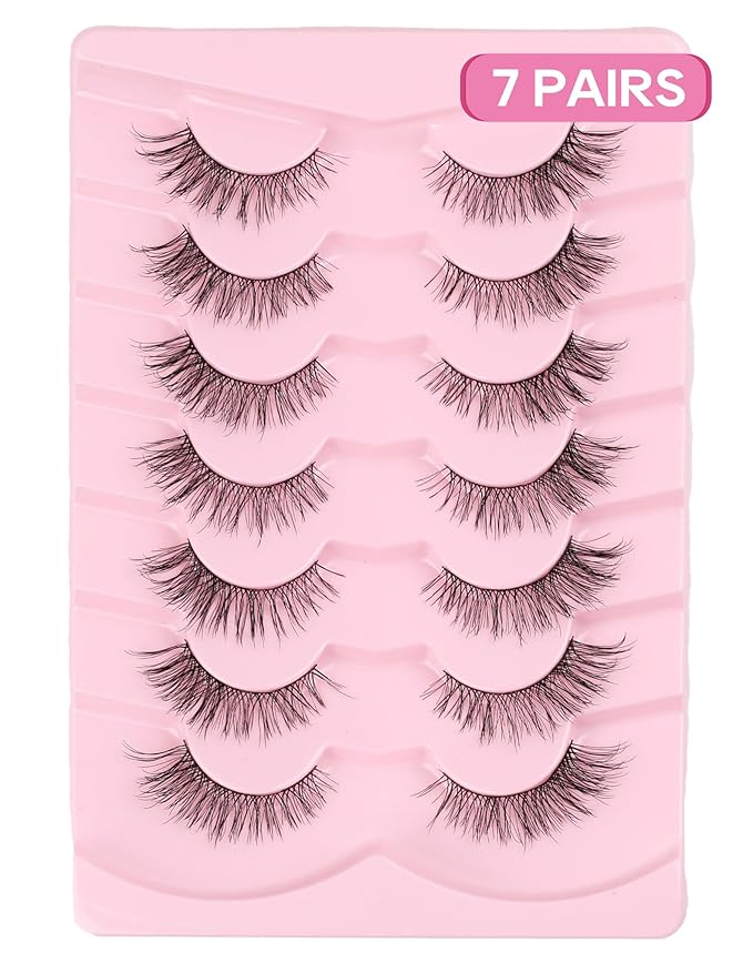 Natural Lashes Mink Natural Eyelashes False Eyelashes Natural Look False Lashes Wispy Eye Lashes Cat Eyelashes Fake Lashes 7 Pairs NK27