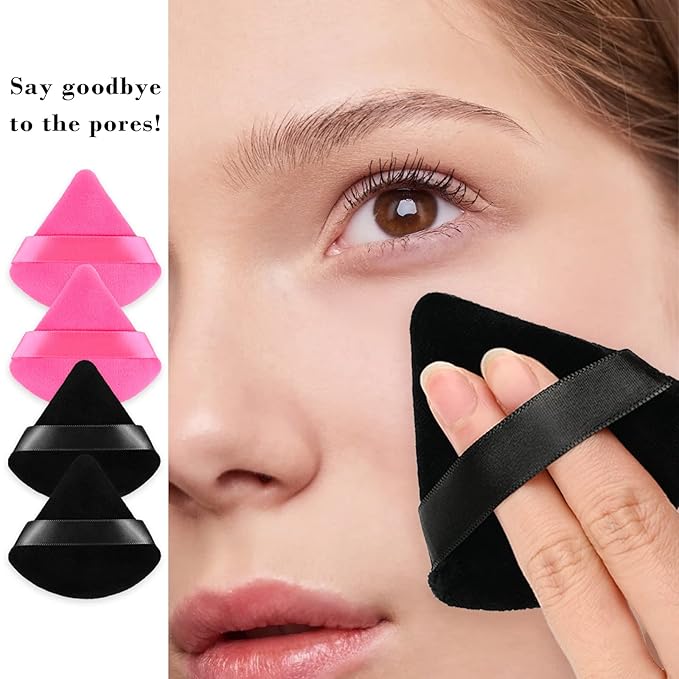 RAREIUS 8pcs Triangular Powder Puff Face Soft Velvet Makeup Puff for Loose Powder Body Powder Makeup Sponge for Contouring Wet Dry Foundation Blender Sponge Beauty Makeup Tool.(Black&Rose Red)