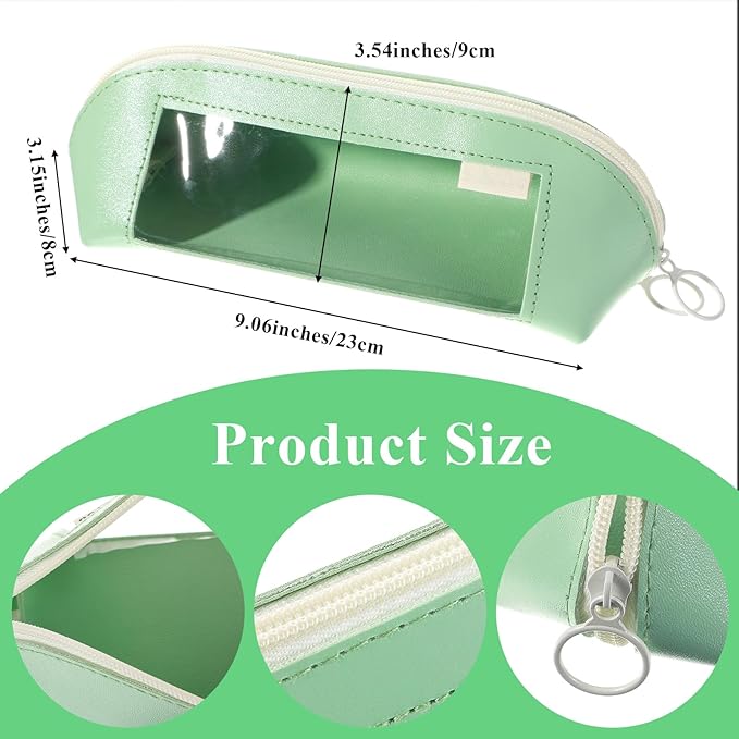 Clear Makeup Brush Bag Portable Makeup Brush Bag PU Leather Small Make up Brushes Pouch Case Transparent Waterproof Travel Cosmetic Organizer Pouch with Zipper for Women Home Office Storage (Green)