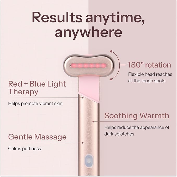 Red Light Therapy Wand for Face – 4-in-1 Device with Travel Case - Adjustable Head - Red & Blue LED - Soothing Massage - Portable Skin Care Tool for Anti-Aging, Glow & Firmness