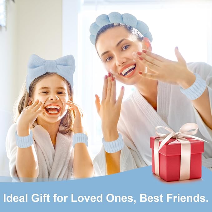 Canitor Spa Headband Wrist Bands Set with Hair Clips Skincare for Washing Face Skin Care Puffy Makeup Preppy Teen Girl Gifts Cute Trendy Stuff Hair Accessories for Women (blue)