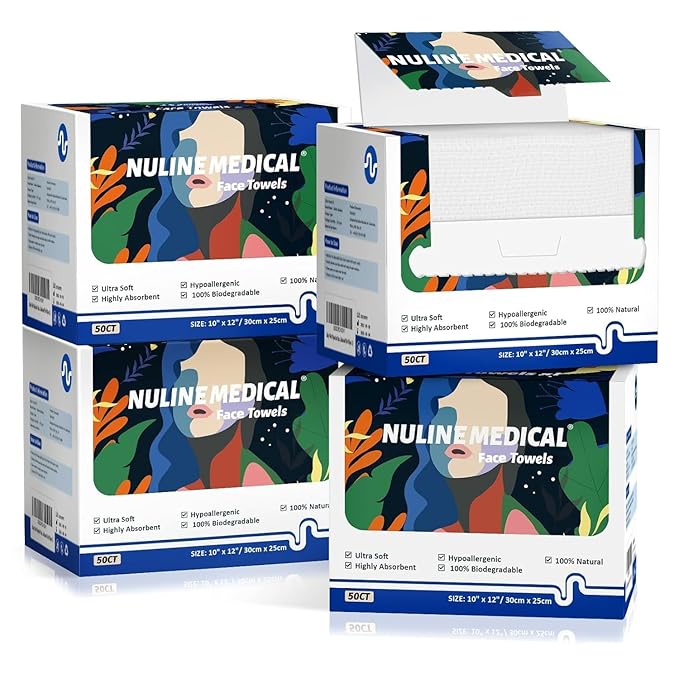 Ultra-Soft Disposable Face Towel - 50 Count/Box, 10" x 12", Biodegradable Towel, Superior for Sensitive Skin Face Towelette, Personal Hygiene (200 Count (4 Boxes))