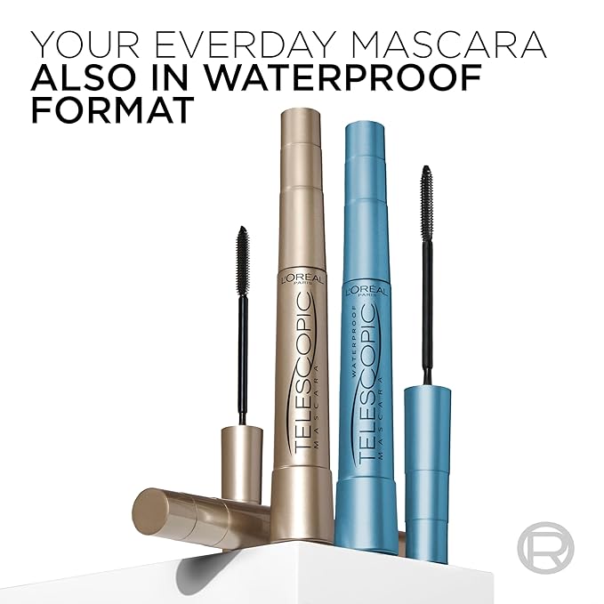 L'Oreal Paris Makeup Telescopic Original Lengthening, Lash Separating Mascara with Dual Precision Brush, Washable, Carbon Black, 0.27 Fl Oz., 2 Count