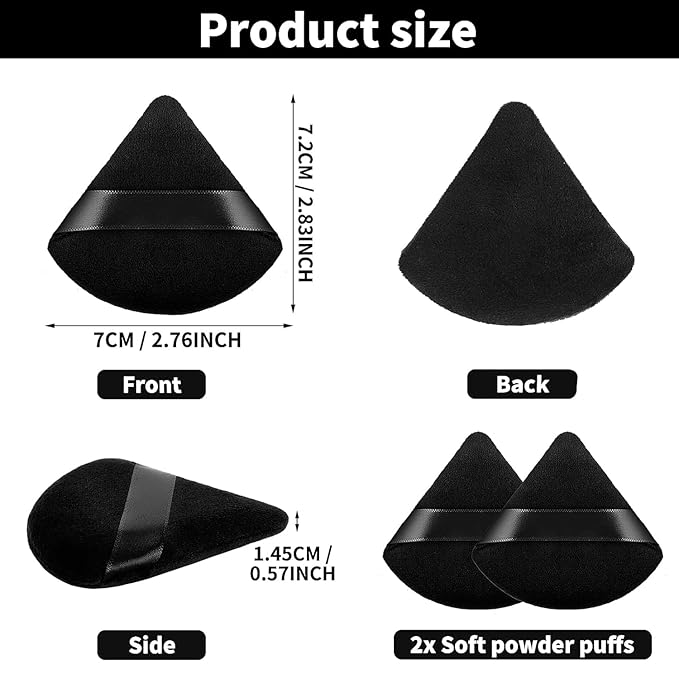 2 Pcs Powder Puffs for Face Powder Triangle Powder Puff, Face Makeup Tools for Applying Loose or Pressed Powders, Fit Easily and Softly to Face 1208
