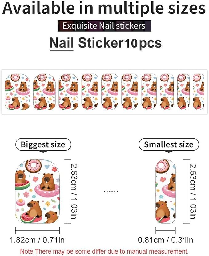 Waterproof Membrane Nail Art Stickers Nail Decals Nail Decorations for Salon Nails Accessories (5 Sheets Cute Capybaras Nails Stickers Decals)