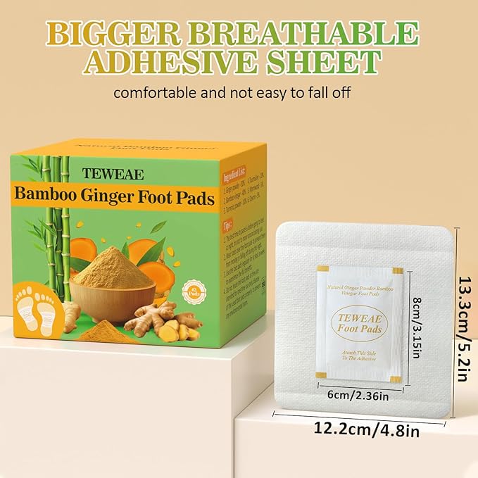 TEWEAE 62 Pads Foot Pads for Better Sleep, Natural Ginger & Bamboo Vinegar Turmeric Wormwood - No Off - Improves Sleep and Relaxation - Premium Foot Care Good Night Foot Patches