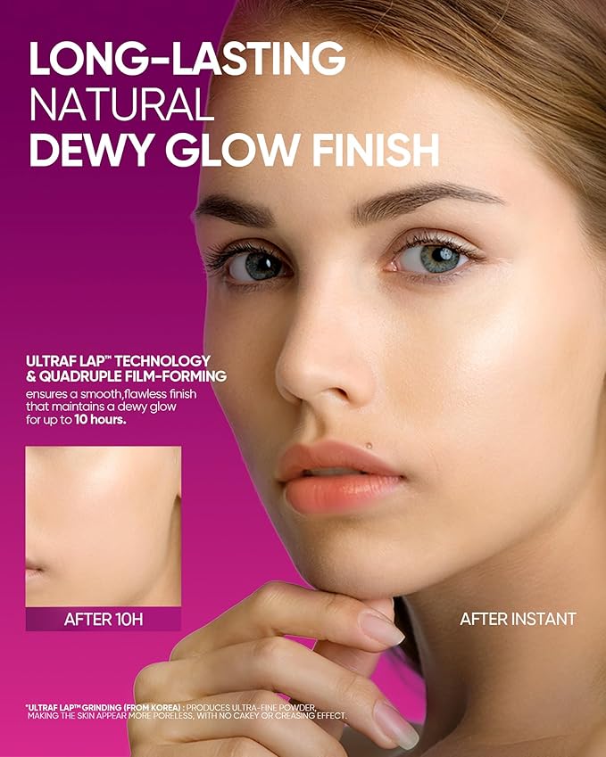 Pink Glow Cushion Foundation #04 Beige| Medium Coverage, Natural Dewy Glow Finish, Moisturizing for Dry Skin, Lightweight, Long-Lasting & Oxidation-Resistant