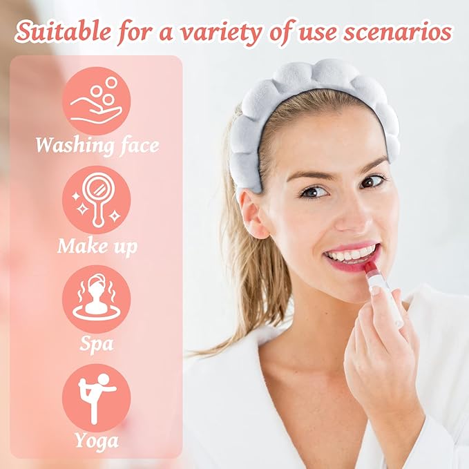 WSICSE Spa Headband for Washing Face, Sponge Skincare Headband and Wrist Washband Set Stocking Stuffers for Girls Women