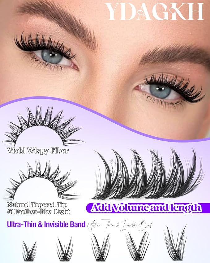 YDAGKH Wispy Lash Clusters Natural Cluster Eyelash Extensions Invisible Band Eyelash Clusters 10-18mm Individual Lashes 216Pcs DIY Pestañas Postizas Naturales Lash Extension at home