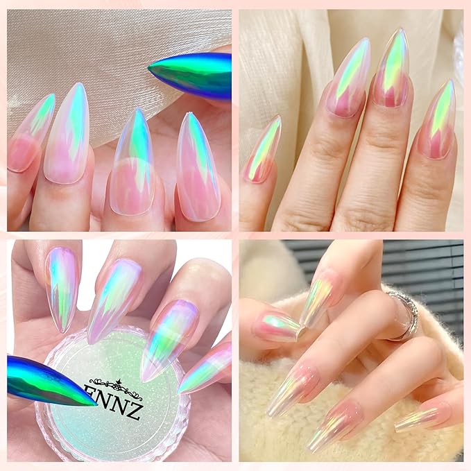 FNNZ Unicorn Chrome Nail Powder, Aurora Unichrome Mermaid Aurora Pigment Pearlescent Nail Art Glitter Dust Decoration for Home DIY Salon Manicure - Ocean Glimmer