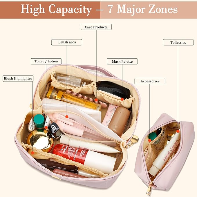 Birthday Gifts for Women Teen Girl, Personalized Initial Makeup Organizer Bag Set, Open Flat Travel Cosmetic Bag With Clear Divider and Handle(Pink,C)
