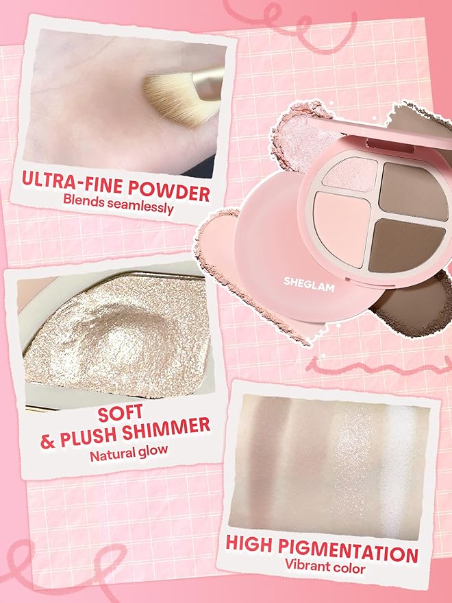 SHEGLAM Hypersculpt Highlight & Contour Palette 4 Shades 2-IN-1 Face Shimmer Highlighter and Matte Contour Bronzer-Cool
