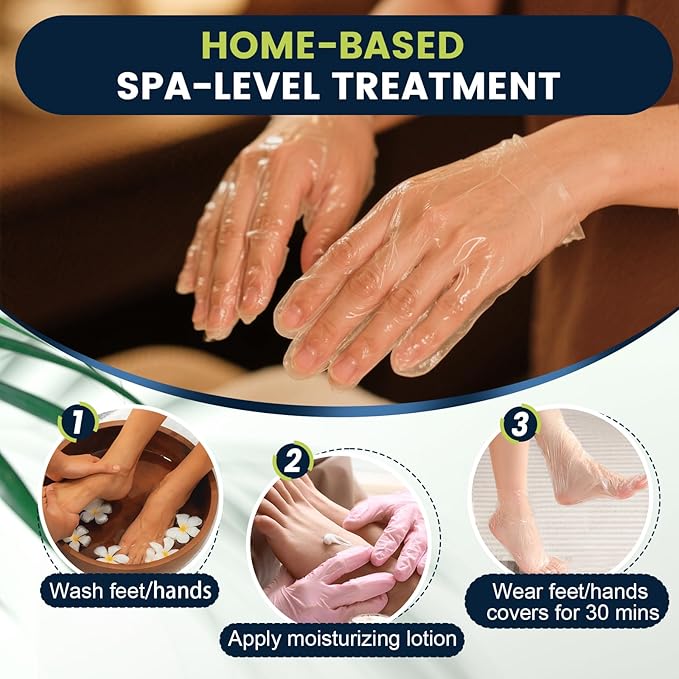 TEAWOO 200PCS Disposable Hand & Foot Mask Set, 100P Hand Masks + 100P Foot Masks with Stickers, Leak-Proof Moisturizing Covers for Paraffin Therapy & at-Home Skin Care (Feet Fit up to US 13)