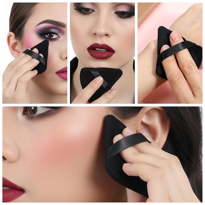 32 Pcs Triangle Powder Puff, Face Soft Velour Makeup Sponge, Triangle Puff for Wet and Dry, Setting Puffs Cosmetic Foundation Makeup Tool(Black)