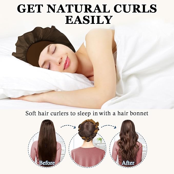 Gwabee Heatless Curls Overnight Hair Curler, 70" Soft Hair Curlers to Sleep In No Heat Curls Overnight, 9 PCS No Heat Curlers Set for Women - Golden Brown